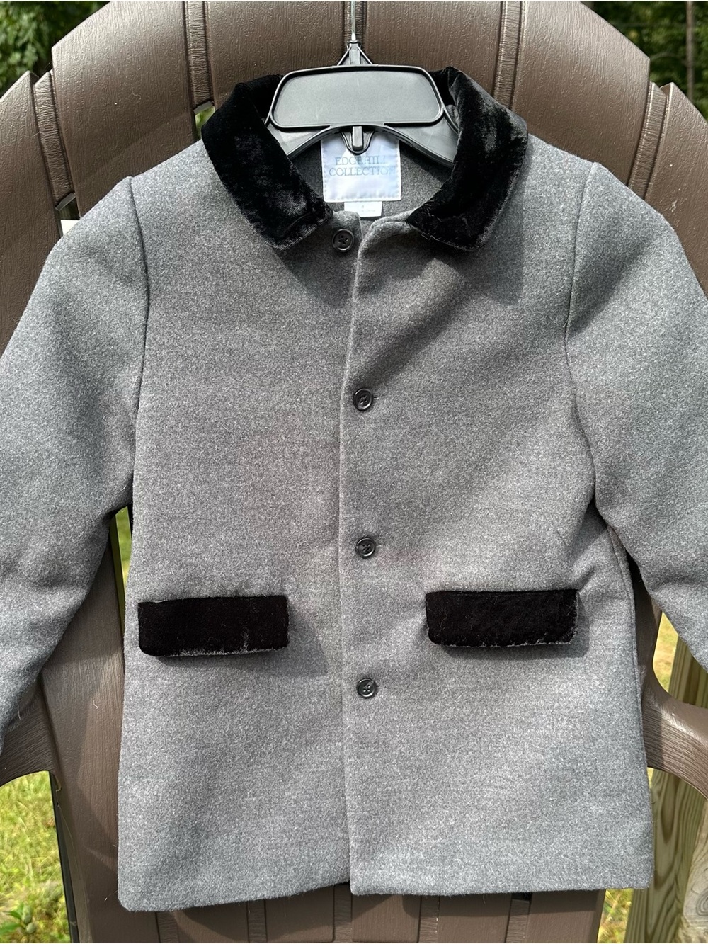 Edgehill Collection Children's Grey Pea Coat with Black Trim-Size 6